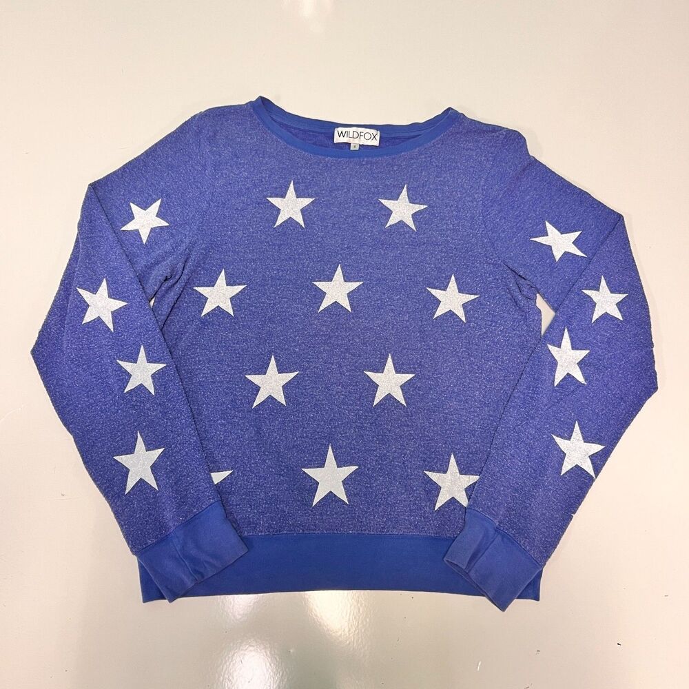 Wildfox Seeing Stars Sweater Womens Small Blue White Star Print Baggy Beach Jump